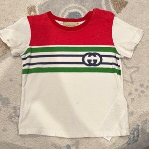Gucci Kids Tee with Red, White, and Green Stripes